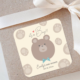 Het is een Boy Beary Schattige Bruin Teddy Bear Ba Vierkante Sticker