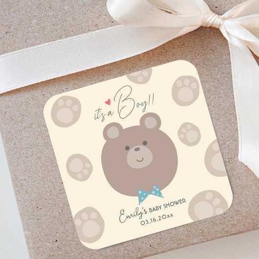 Het is een Boy Beary Schattige Bruin Teddy Bear Ba Vierkante Sticker