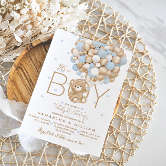 Het is een Boy Beer Blue Balloon Heart Baby shower Kaart