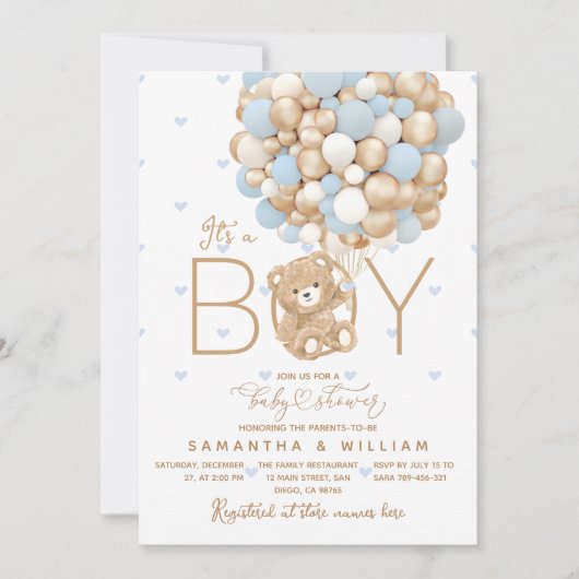 Het is een Boy Beer Blue Balloon Heart Baby shower Kaart (Voorkant)