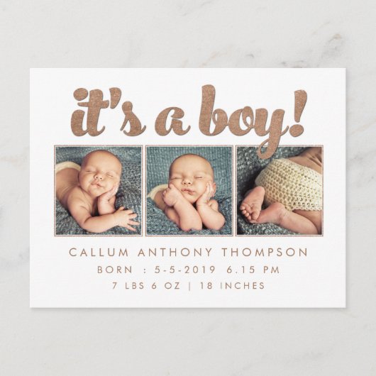 Het is een Boy Birth Announcement Photo Briefkaart (Voorkant)