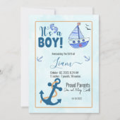 Het is een Boy Birth Nautical Sailboat Anchor Aankondiging (Voorkant)
