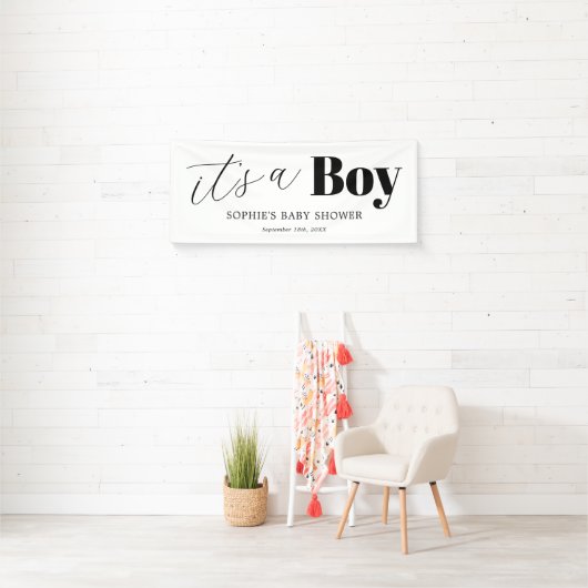 Het is een Boy Black White Baby shower Spandoek (Insitu)