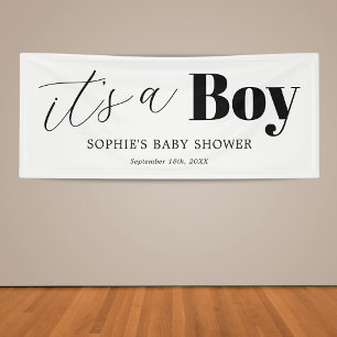 Het is een Boy Black White Baby shower Spandoek