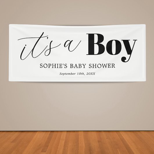 Het is een Boy Black White Baby shower Spandoek