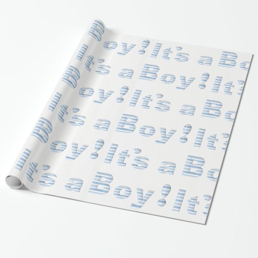 HET IS EEN BOY!  Blauw en wit BABY SHOWER Cadeaupapier (Uitgerold)