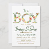 Het is een BOY bloemenalfabet script baby shower Kaart (Voorkant)