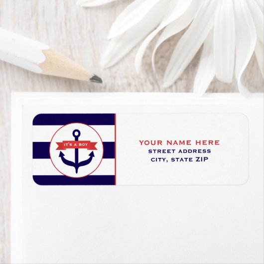 Het is een Boy Blue Anchor & Stripes Adresetikette Etiket (Insitu)