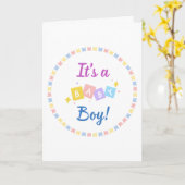 Het is een Boy Blue Baby Geboorteaankondiging Kaart (Gele Bloem)