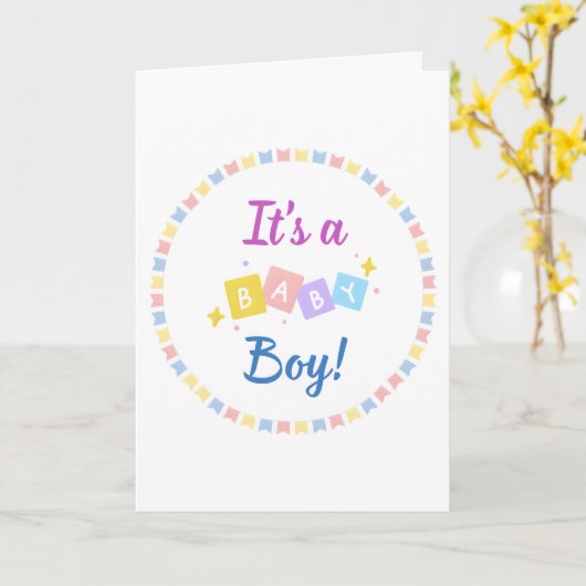 Het is een Boy Blue Baby Geboorteaankondiging Kaart (Gele Bloem)