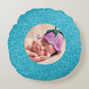 Het is een Boy Blue Baby shower gepersonaliseerd Rond Kussen