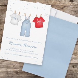 Het is een Boy Blue Baby shower waslijn Sjabloon Kaart