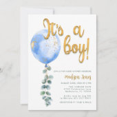 Het is een Boy Blue Balloon Baby shower Gold Scrip Kaart (Voorkant)