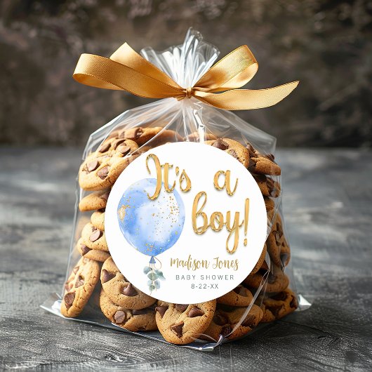 Het is een Boy Blue Balloon Baby shower Sticker