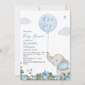 Het is een Boy Blue Balloon Elephant Baby shower Kaart (Voorkant)