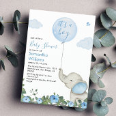 Het is een Boy Blue Balloon Elephant Baby shower Kaart