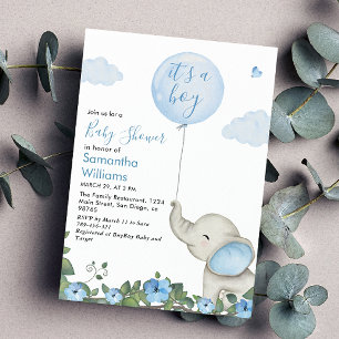 Het is een Boy Blue Balloon Elephant Baby shower Kaart