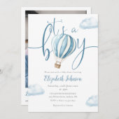 Het is een Boy Blue Balloon QR Code Photo Baby sho Kaart (Voorkant / Achterkant)