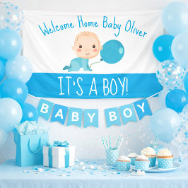 Het is een Boy Blue Balloon Welkom thuis Spandoek