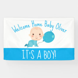 Het is een Boy Blue Balloon Welkom thuis Spandoek