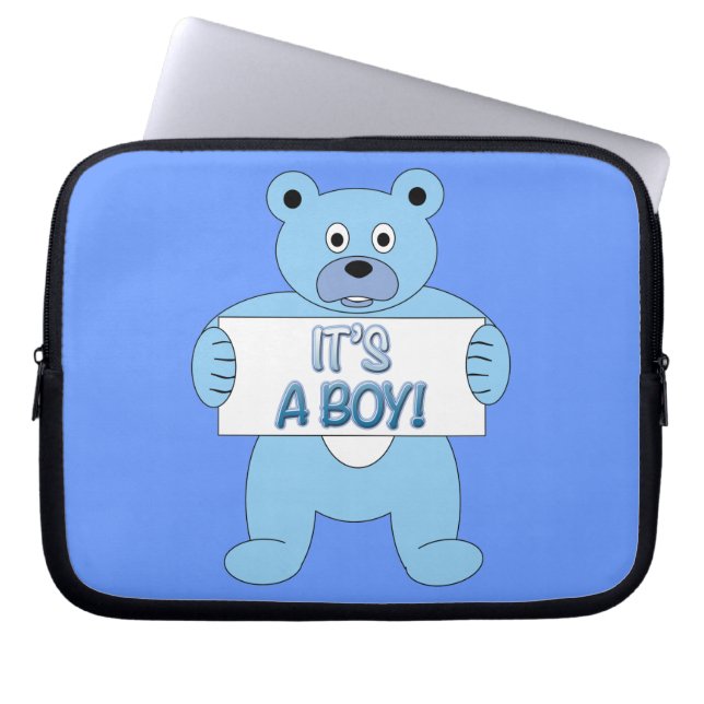 Het is een Boy Blue Beer Laptop Sleeve (Voorkant)