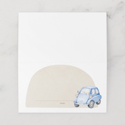 Het is een Boy Blue Boho Baby shower Car Speelgoed Plaatskaartje (Buitenkant ongevouwen)