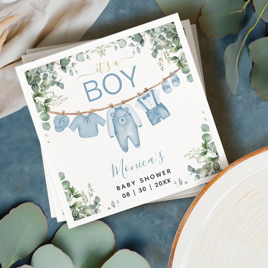 Het is een Boy Blue Boho kleding groen Baby shower Servet