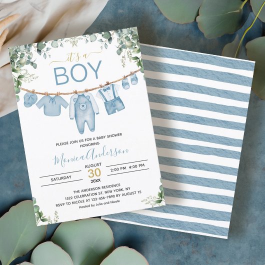 Het is een Boy Blue Boho Waterverf Doek Baby showe Kaart
