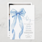 Het is een Boy Blue Bow Baby shower Foto QR-code Kaart (Voorkant / Achterkant)