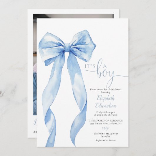 Het is een Boy Blue Bow Baby shower Foto QR-code Kaart (Voorkant / Achterkant)