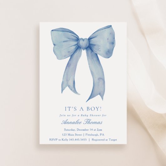 Het is een Boy Blue Bow Baby shower Kaart