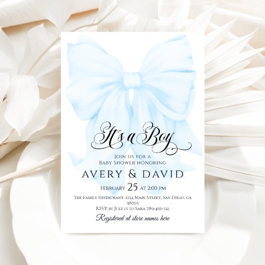 Het is een Boy Blue Bow Modern Elegant Baby shower Kaart