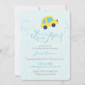 Het is een 'boy blue bus' baby shower uitnodiging. kaart (Voorkant)