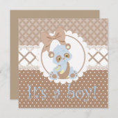Het is een Boy Blue en Brown Baby shower Invitatio Kaart (Voorkant / Achterkant)