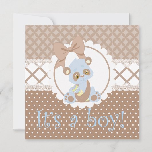 Het is een Boy Blue en Brown Baby shower Invitatio Kaart (Voorkant)