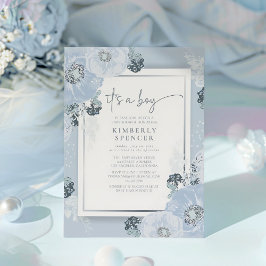 Het is een Boy Blue Floral Baby shower Kaart