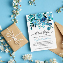 Het is een Boy Blue Floral Waterverf Baby shower