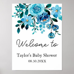 Het is een Boy Blue Floral Waterverf Baby shower Poster