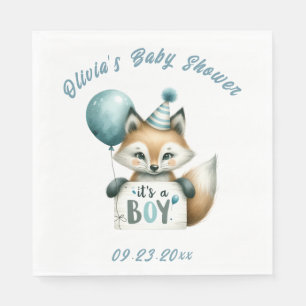Het is een Boy Blue Fox Animal Theme Baby shower Servet