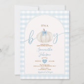 Het is een Boy Blue Gingham White Pumpkin Baby sho Kaart (Voorkant)