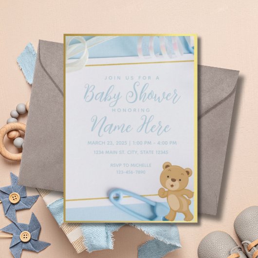 Het is een Boy Blue Gold Baby shower Kaart