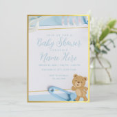 Het is een Boy Blue Gold Baby shower Kaart (Staand voorkant)
