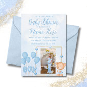 Het is een Boy Blue Gold Custom Photo Baby shower Kaart
