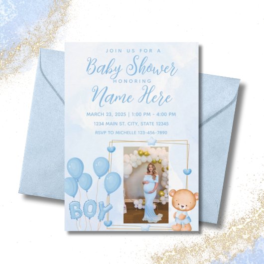 Het is een Boy Blue Gold Custom Photo Baby shower Kaart
