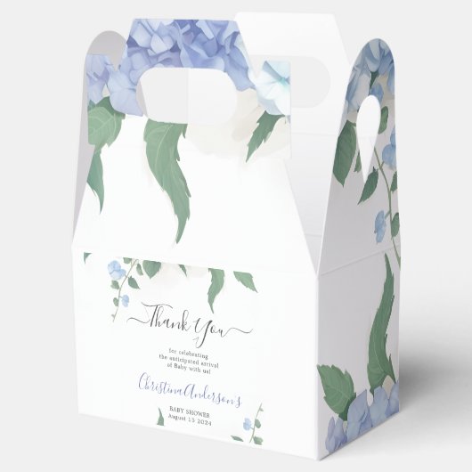 Het is een Boy Blue Hydrangea Botanisch Baby showe Bedankdoosjes (Geopend)