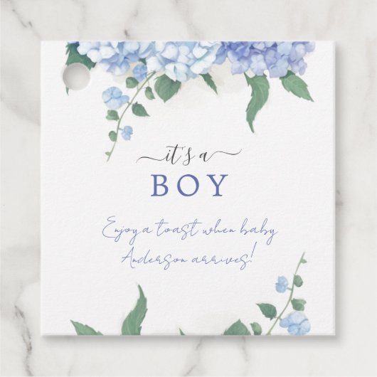 Het is een Boy Blue Hydrangea Botanisch Baby showe Bedankjes Labels (Voorkant)