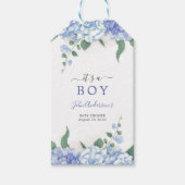Het is een Boy Blue Hydrangea Botanisch Baby showe Cadeaulabel (Voorkant)