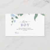 Het is een Boy Blue Hydrangea Botanisch Baby showe Informatiekaartje (Achterkant)