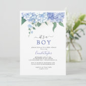 Het is een Boy Blue Hydrangea Botanisch Baby showe Kaart (Staand voorkant)