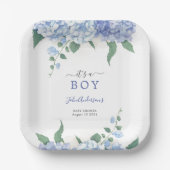 Het is een Boy Blue Hydrangea Botanisch Baby showe Papieren Bordje (Voorkant)